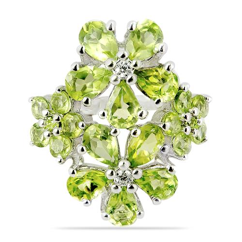 BUY REAL PERIDOT GEMSTONE FLOWER RING IN STERLING SILVER