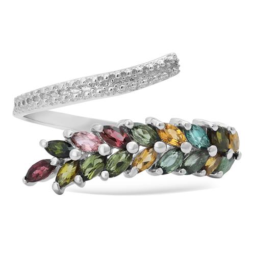 BUY NATURAL MULTI TOURMALINE GEMSTONE LEAF RING  IN 925 SILVER