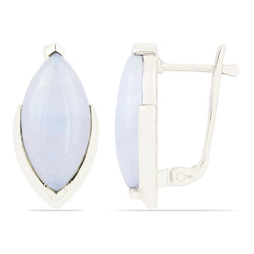 BUY REAL GREEN CHALCEDONY GEMSTONE BIG STONE EARRINGS IN STERLING SILVER