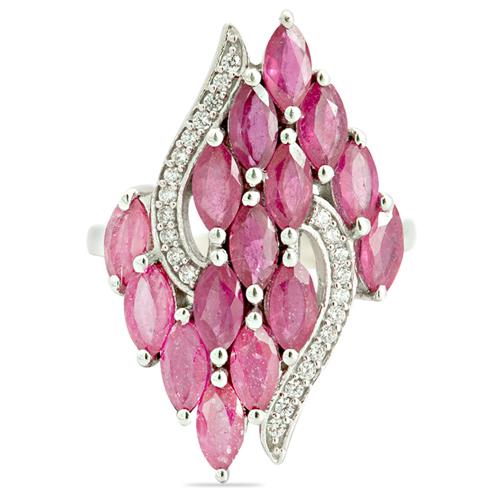 BUY NATURAL GLASS FILLED RUBY GEMSTONE CLUSTER RING IN 925 SILVER