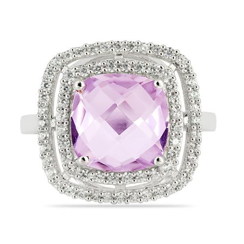 BUY STERLING SILVERT NATURAL PINK AMETHYST GEMSTONE HALO RING