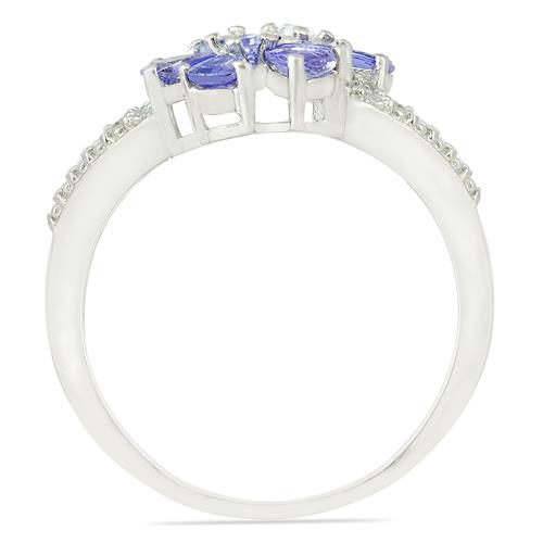BUY 925 SILVER NATURAL TANZANITE GEMSTONE FLOWER RING