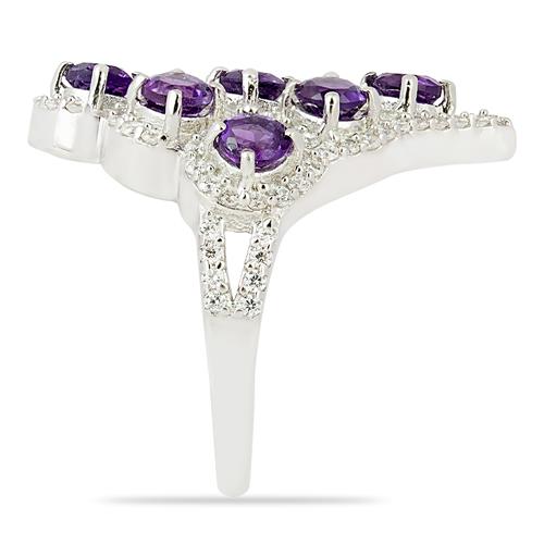 STERLING SILVER NATURAL AFRICAN AMETHYST GEMSTONE FANCY RING 