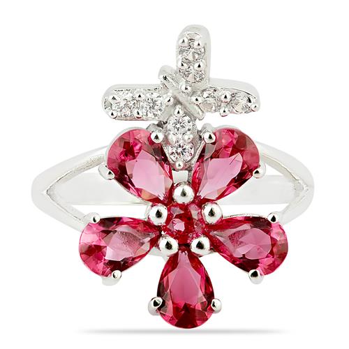 BUY STERLING SILVER NATURAL PINK TOPAZ FLOWER RING