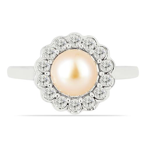 BUY NATURAL PEACH PEARL GEMSTONE RING IN STERLING SILVER