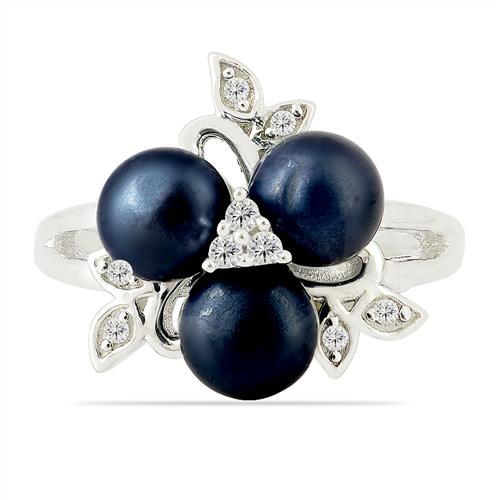 BUY UNIQUE BLACK FRESHWATER PEARL GEMSTONE RING  IN 925 SILVER