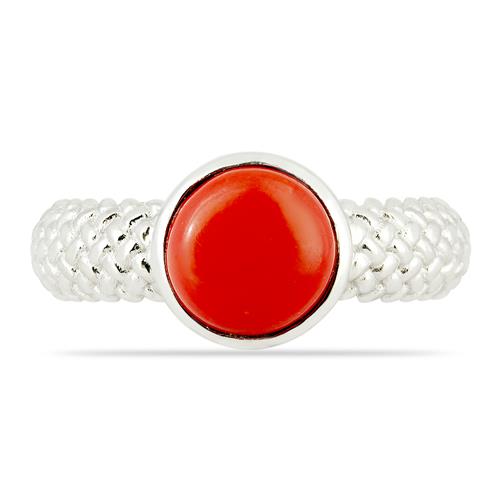 BUY COMPRESSED RED CORAL GEMSTONE RING IN STERLING SILVER