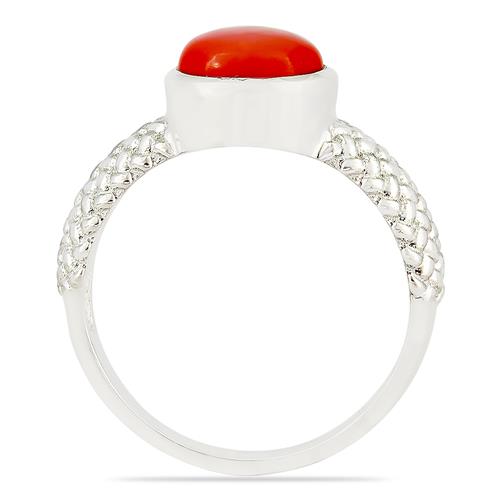 BUY COMPRESSED RED CORAL GEMSTONE RING IN STERLING SILVER