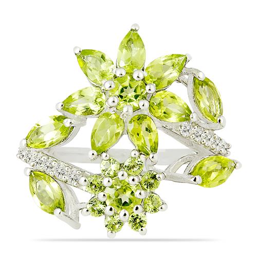 925 SILVER NATURAL PERIDOT GEMSTONE FLOWER RING 