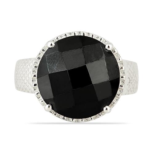 BUY NATURAL BLACK ONYX GEMSTONE BIG STONE RING IN 925 SILVER