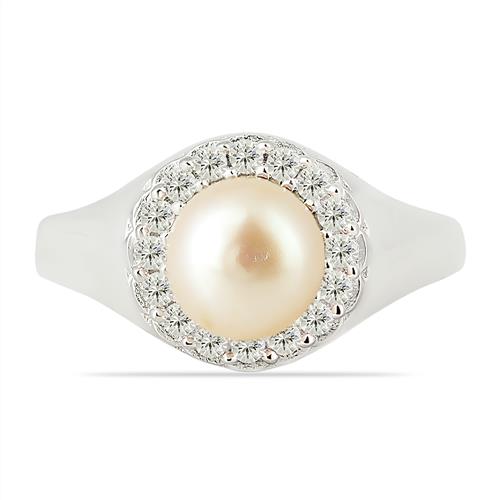 925 SILVER NATURAL PEACH FRESHWATER PEARL GEMSTONE RING