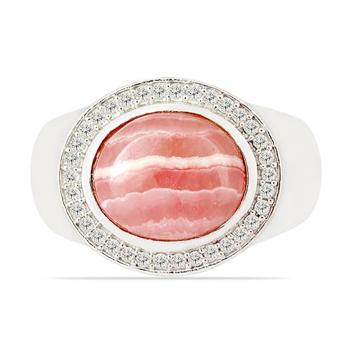 BUY NATURAL RHODOCHROSITE GEMSTONE BIG STONE RING IN STERLING SILVER