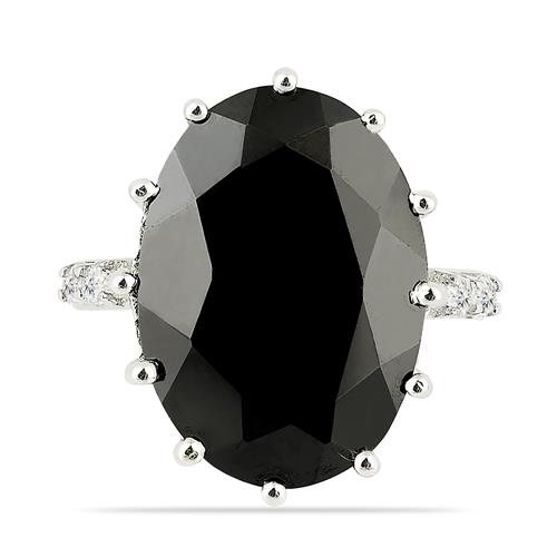 BUY NATURAL BLACK ONYX BIG GEMSTONE RING IN 925 STERLING SILVER