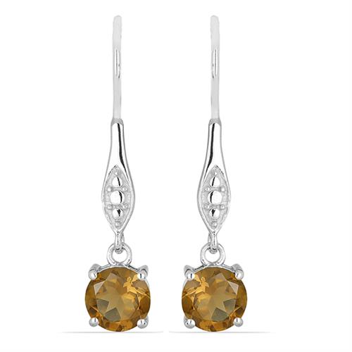 BUY WHISKY QUARTZ GEMSTONE EARRINGS IN STERLING SILVER