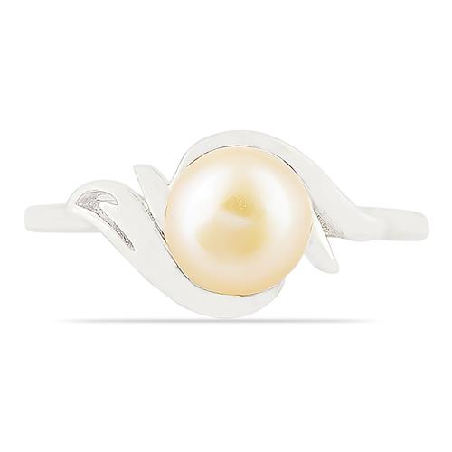 BUY REAL PEACH FRESHWATER PEARL GEMSTONE RING IN STERLING SILVER