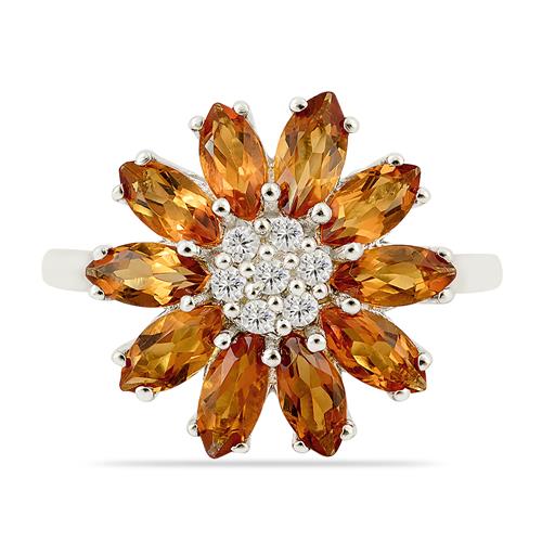 BUY NATURAL MADEIRA CITRINE FLOWER RING IN 925 STERLING SILVER