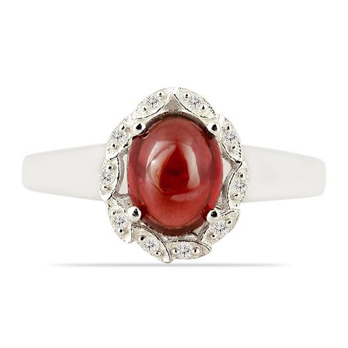 BUY NATURAL GARNET GEMSTONE HALO RING  IN 925 SILVER