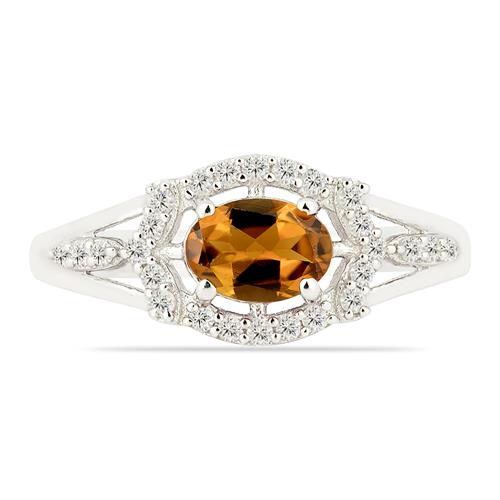 BUY STERLING SILVER NATURAL MADEIRA CITRINE GEMSTONE HALO RING