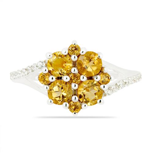 REAL CITRINE GEMSTONE CLUSTER RING IN 925 SILVER