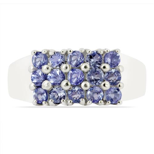 BUY NATURAL TANZANITE GEMSTONE CLUSTER RING IN STERLING SILVER