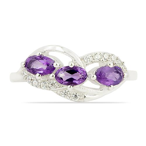 BUY REAL AMETHYST GEMSTONE RING IN 925 STERLING SILVER