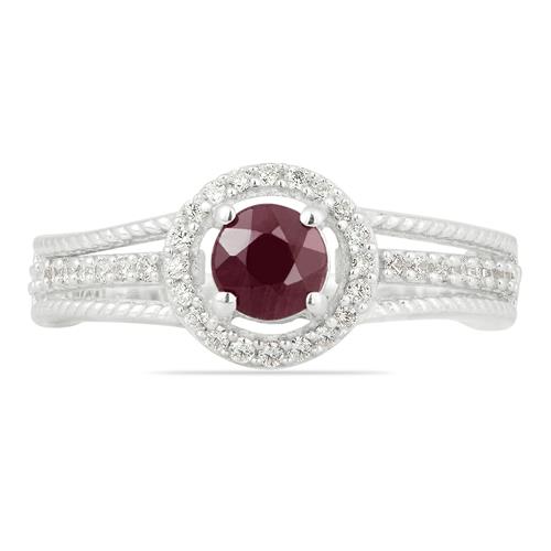 BUY NATURAL RUBY GEMSTONE HALO RING IN 925 SILVER