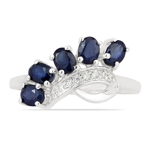 BUY STERLING SILVER NATURAL BLUE SAPPHIRE MULTI GEMSTONE STYLISH RING