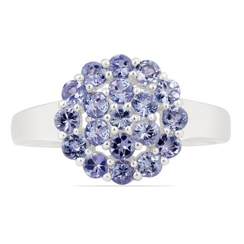 BUY STERLING SILVER NATURAL TANZANITE GEMSTONE CLUSTER RING