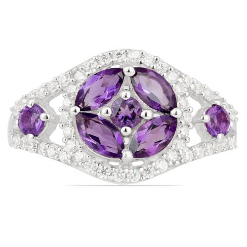 NATURAL AMETHYST GEMSTONE RING IN 925 STERLING SILVER