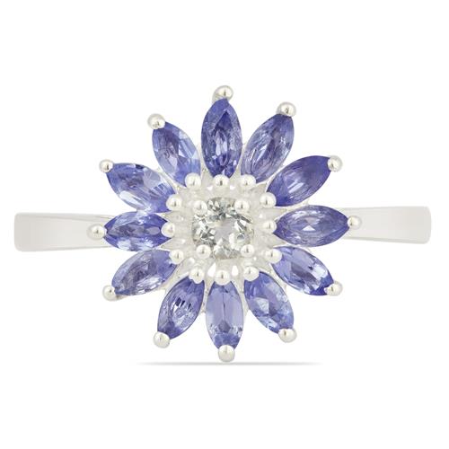 BUY NATURAL TANZANITE GEMSTONE FLOWER RING IN 925 SILVER