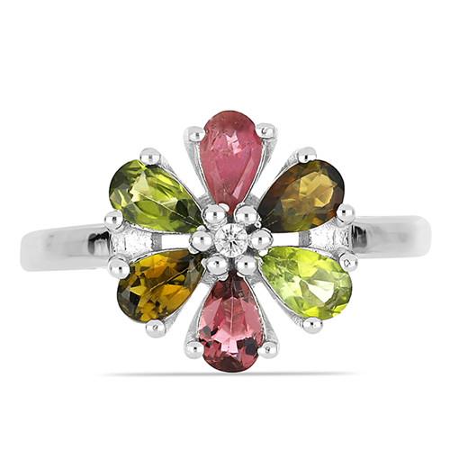 BUY 925 STERLING SILVER NATURAL MULTI TOURMALINE GEMSTONE RING