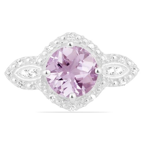 BUY REAL PINK AMETHYST GEMSTONE CLASSIC RING IN 925 SILVER