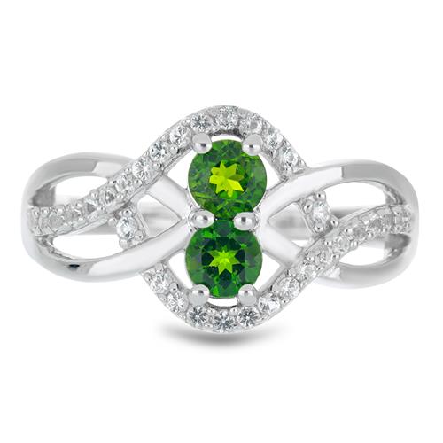 BUY  NATURAL CHROME DIOPSIDE WITH WHITE ZIRCON GEMSTONE CLASSIC RING  IN 925 SILVER