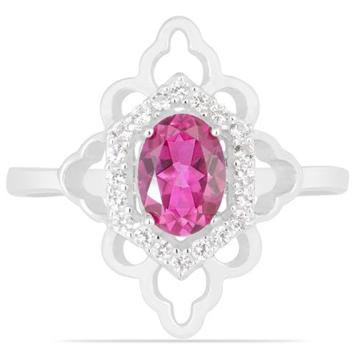 BUY REAL PINK TOPAZ GEMSTONE STYLISH HALO RING IN STERLING SILVER