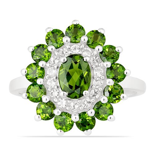 925 SILVER NATURAL CHROME DIOPSITE GEMSTONE HALO STYLISH RING