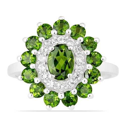 BUY 925 SILVER NATURAL CHROME DIOPSITE GEMSTONE HALO STYLISH RING