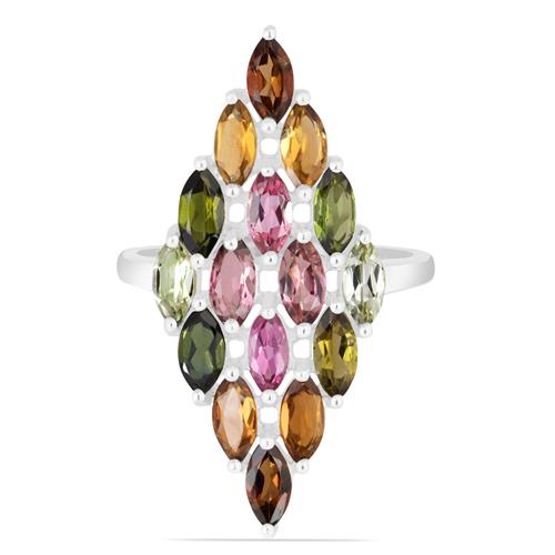 BUY 925 STERLING SILVER NATURAL MULTI TOURMALINE GEMSTONE CLUSTER RING