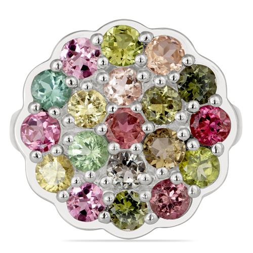 REAL MULTI TOURMALINE GEMSTONE CLUSTER RING IN 925 SILVER