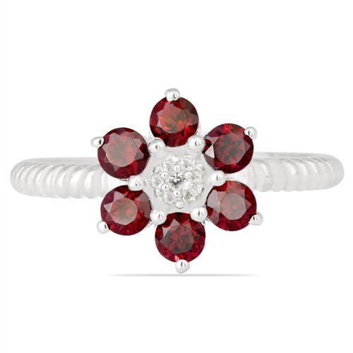 BUY 925 SILVER NATURAL GARNET GEMSTONE FLOWER RING