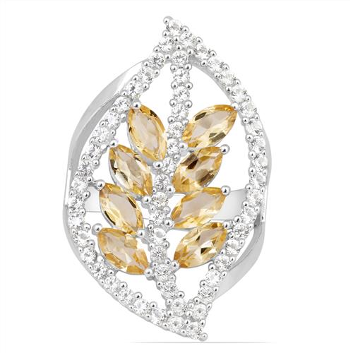 REAL CITRINE GEMSTONE LEAF RING IN 925 SILVER