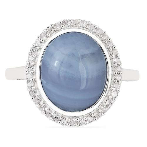 925 SILVER NATURAL BLUE LACE AGATE GEMSTONE HALO RING