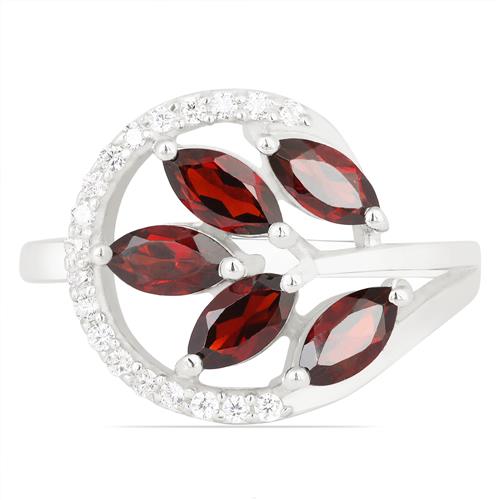 STERLING SILVER NATURAL GARNET GEMSTONE  LEAF RING