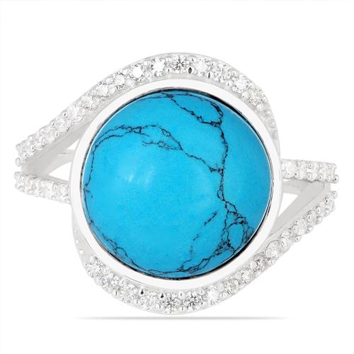 BUY SYNTHETIC TURQUOISE GEMSTONE BIG STONE RING IN STERLING SILVER 