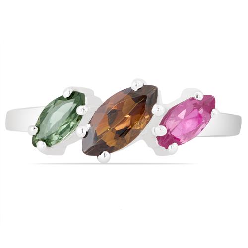 BUY NATURAL MULTI TOURMALINE GEMSTONE RING IN 925 STERLING SILVER