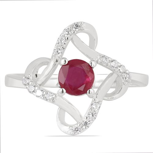 STERLING SILVER NATURAL GLASS FILLED RUBY GEMSTONE CLASSIC RING  
