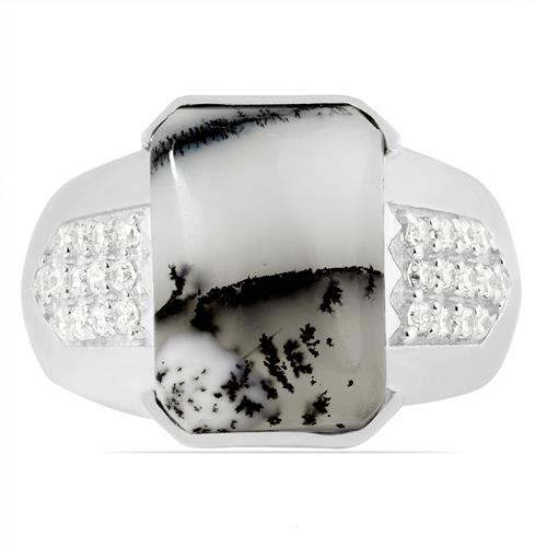BUY NATURAL DENDRATIC AGATE GEMSTONE BIG STONE RING IN STERLING SILVER