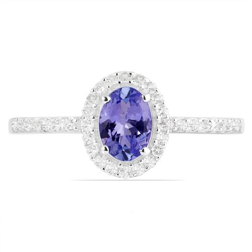 GENUINE STERLING SILVER NATURALTANZANITE GEMSTONE HALO RING