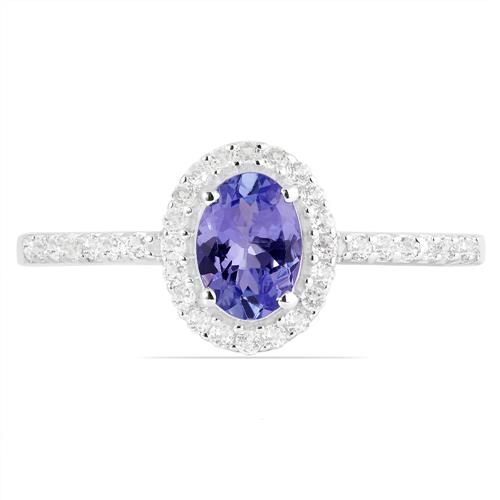 BUY GENUINE STERLING SILVER NATURAL TANZANITE GEMSTONE HALO RING