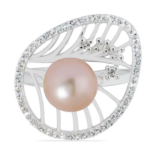 BUY 925 SILVER NATURAL PEACH  FRESHWATER PEARL GEMSTONE UNIQUE RING