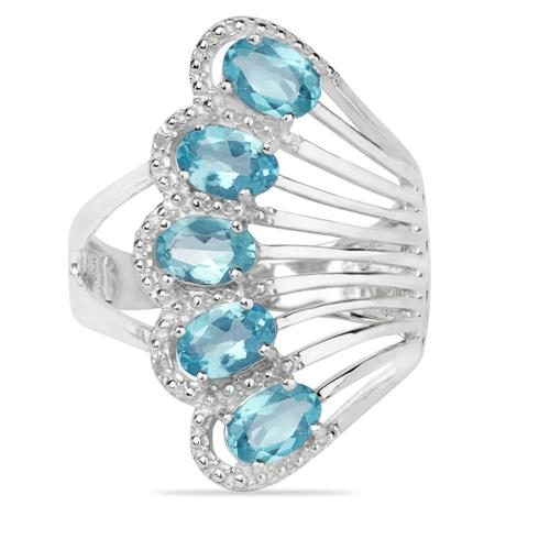 BUY SWISS BLUE TOPAZ MULTI GEMSTONE STYLISH RING IN 925 SILVER